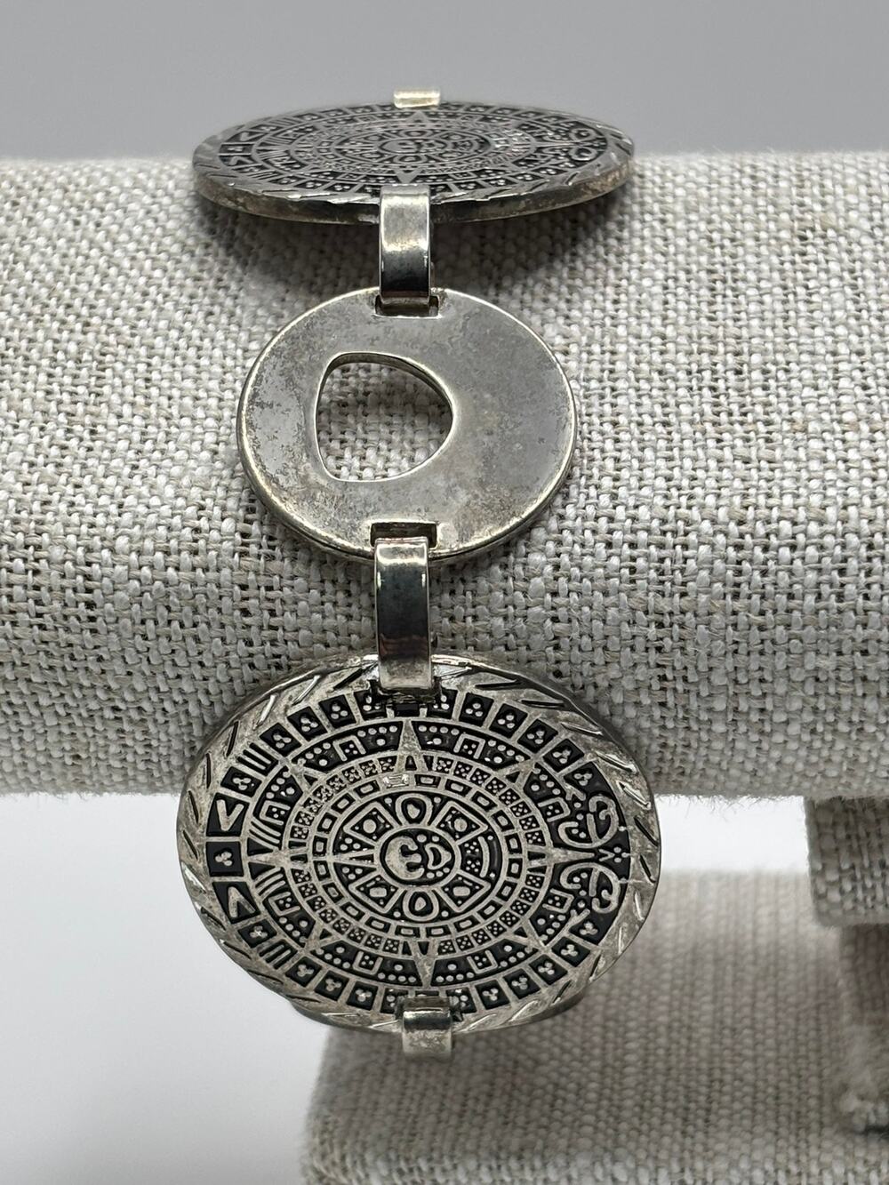 Sterling Silver Aztec Mayan Calendar Link Bracelet #79810